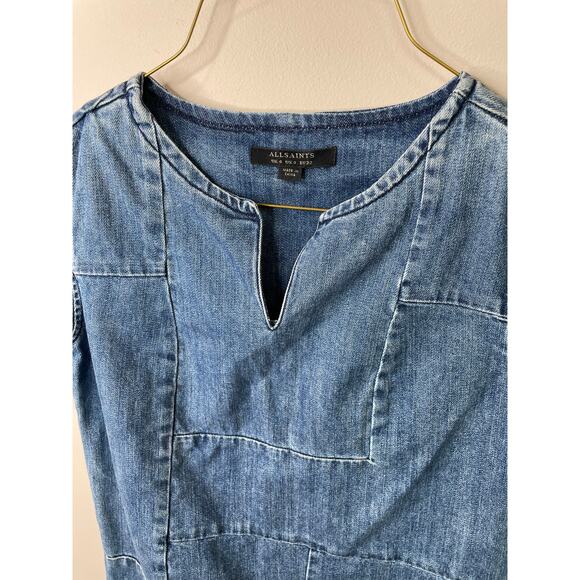 All Saints Denim Patch Mini Dress Size 4 - Picture 5 of 6